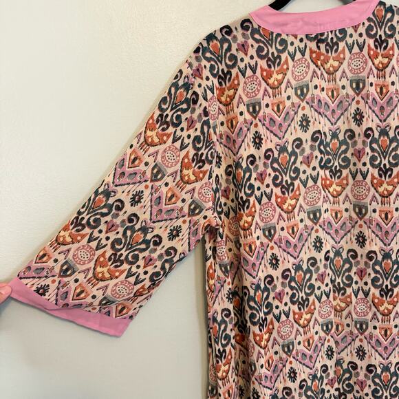 Torrid Kimono Cover Up Womens 00 Geometric Boho Open Maxi Duster Cardigan Pink - Picture 4 of 8